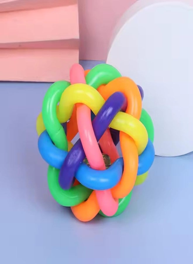 PET FUN Colorful Wire Knotted Bouncy Rubber Ball with Bell for Cats, Dogs and Puppies | Pet Chewing Toy for Dog Puzzle Cat Interactive & Aggressive Toy for Teeth Cleaning Training Exercise (Large) - Image 2